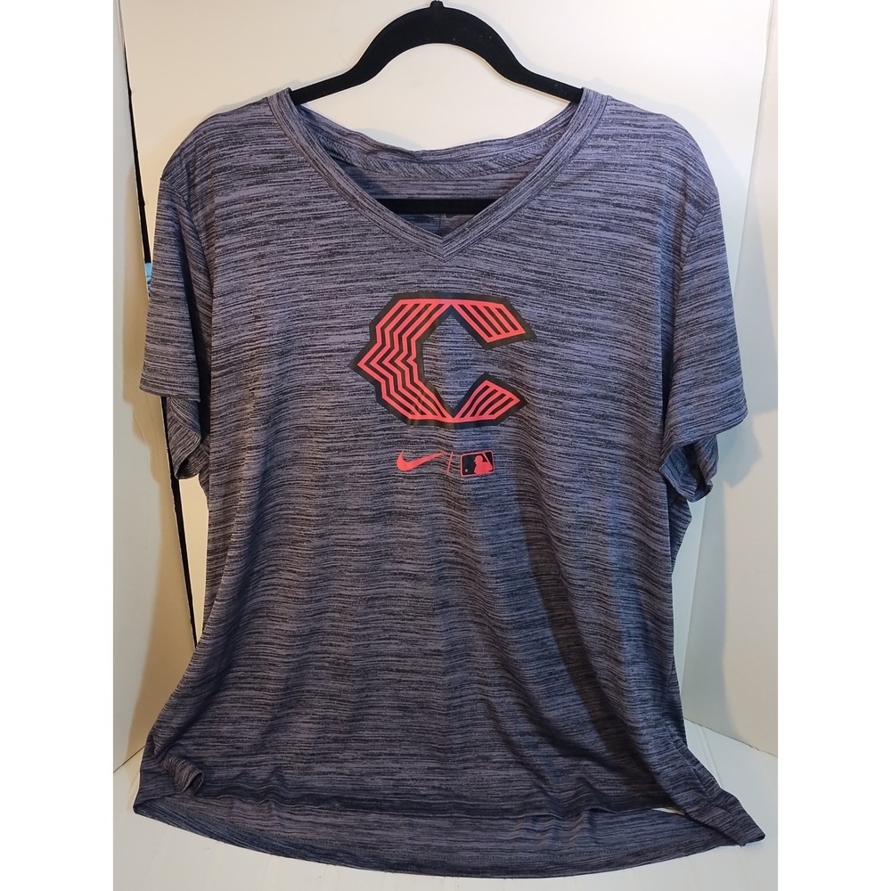 Nike MLB Cleveland Indians‎ Gray Heathered Dri-FIT V-Neck T-Shirt XXL Baseball